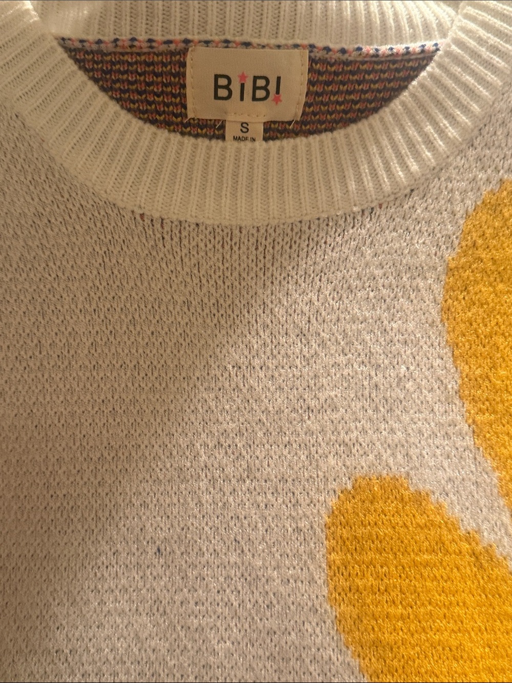 BiBi Cream Crewneck Sweater with Bold Multicolor Flower Motifs - Picture 2 of 2